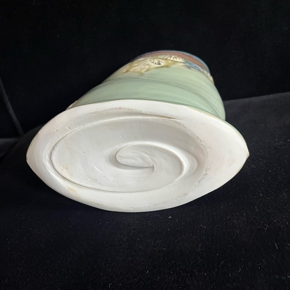 Pottery Vase CS Artisan Stamped Blue/Green/Brown 3D Floral accents. 8” H - Picture 2 of 11